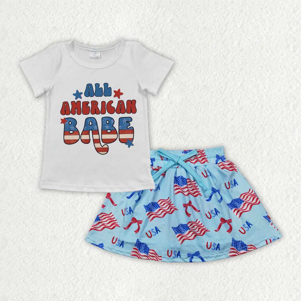 GSD2482 girls Fourth July white short sleeve skirt outfits