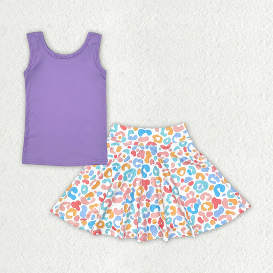 GSD2521 girls purple vest colorful leopard skirt outfits yoga
