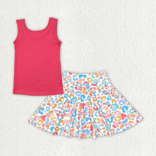 GSD2522 girls rose vest colorful leopard skirt outfits yoga