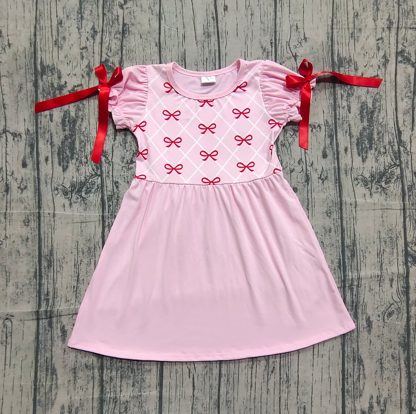 Pre-order GSD2883 Baby Girls bow puff sleeve pink dress