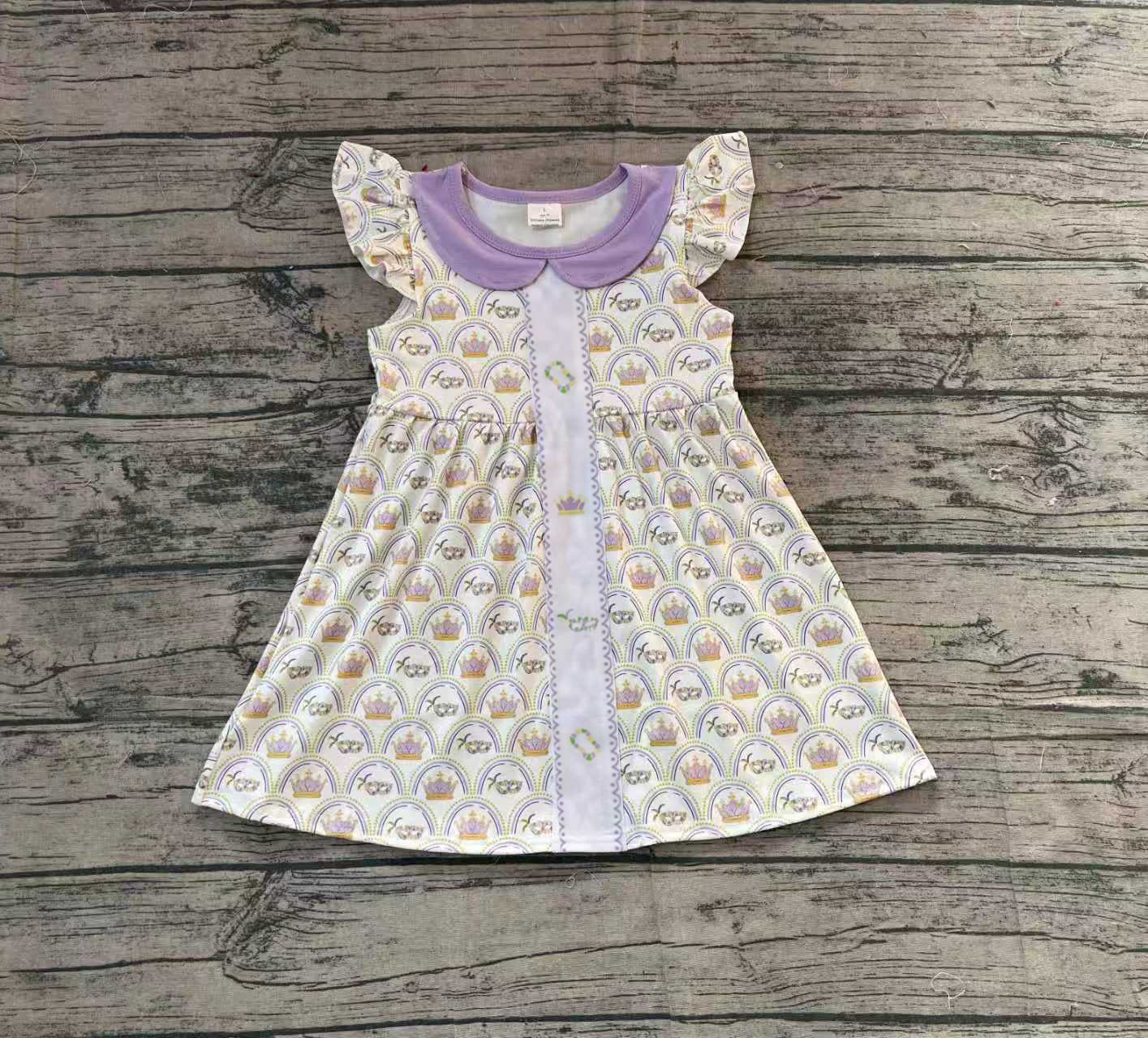Pre-order GSD2891 Baby Girls Mardi Gras flying sleeve dress embroidery