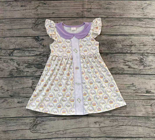 Pre-order GSD2891 Baby Girls Mardi Gras flying sleeve dress embroidery