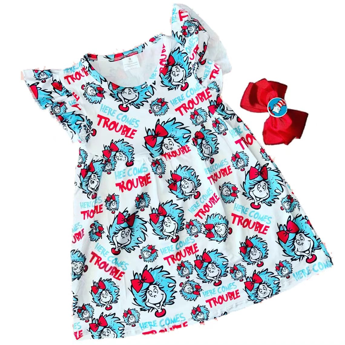 10.13 Pre-order GSD2911 Baby Girls TROUBLE  flying sleeve dress