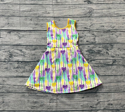 Pre-order GSD2948 girls Mardi Gras bow stripe sleeveless Dress yoga