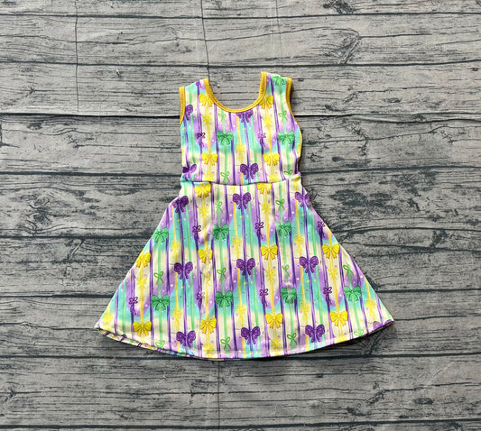 Pre-order GSD2948 girls Mardi Gras bow stripe sleeveless Dress yoga