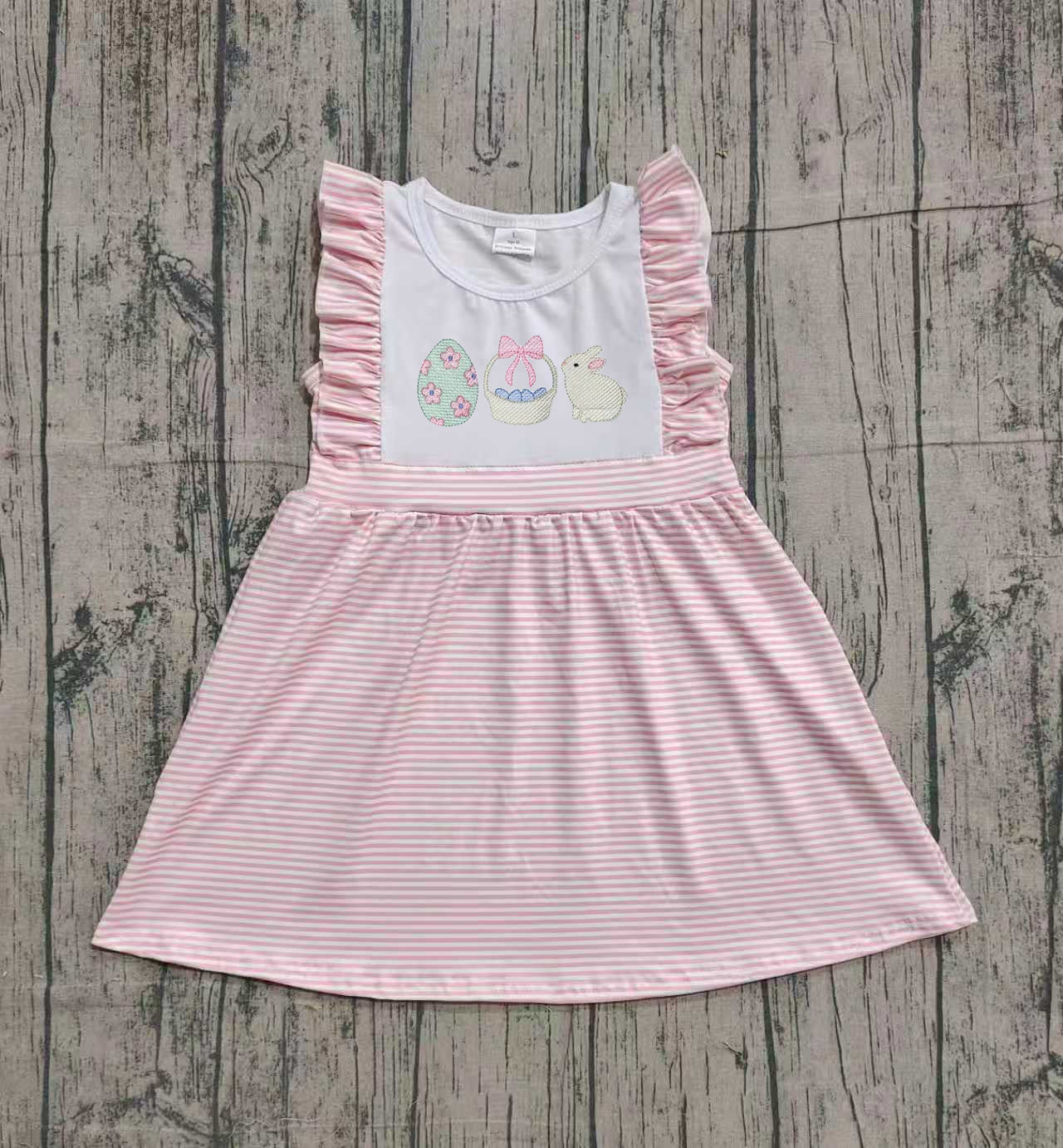 Pre-order GSD2957 Baby Girls Easter egg pink stripe dress embroidery