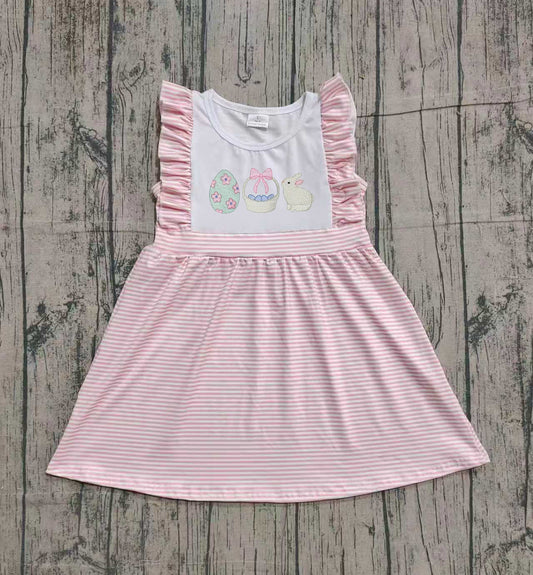Pre-order GSD2957 Baby Girls Easter egg pink stripe dress embroidery