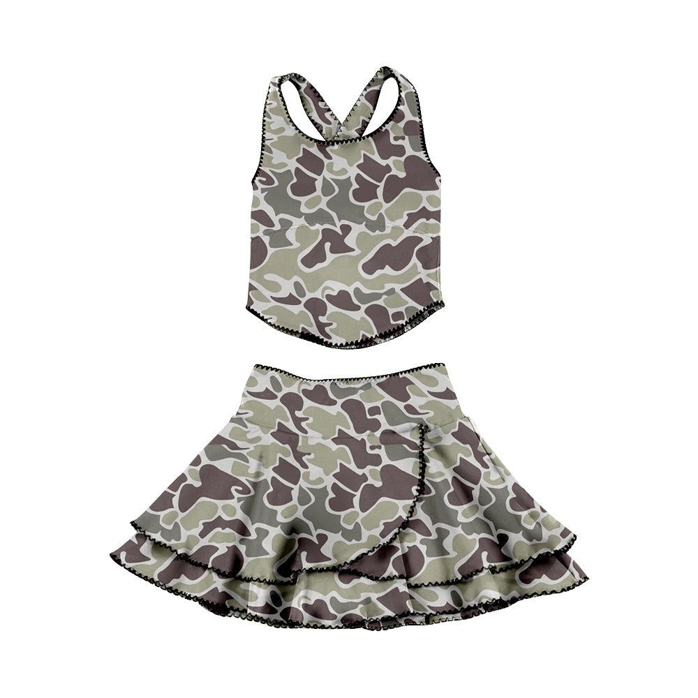 12.1 Pre-order GSD3352 baby girls camo Double-layer skirt Outfits yoga