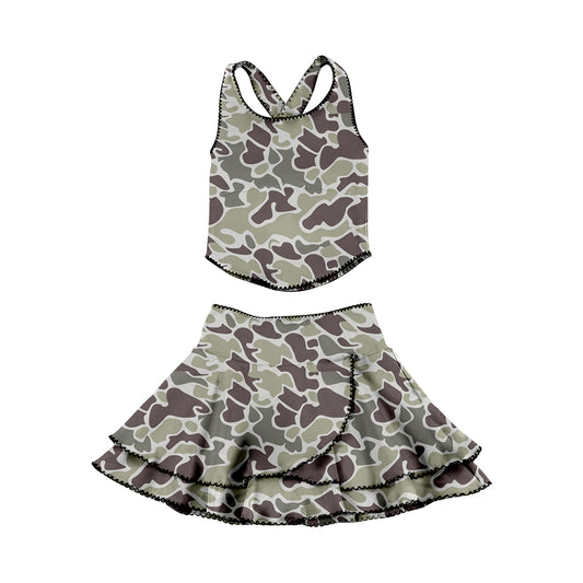 12.1 Pre-order GSD3352 baby girls camo Double-layer skirt Outfits yoga