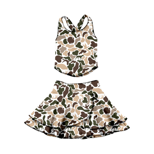 12.1 Pre-order GSD3357 baby girls camo Double-layer skirt Outfits yoga