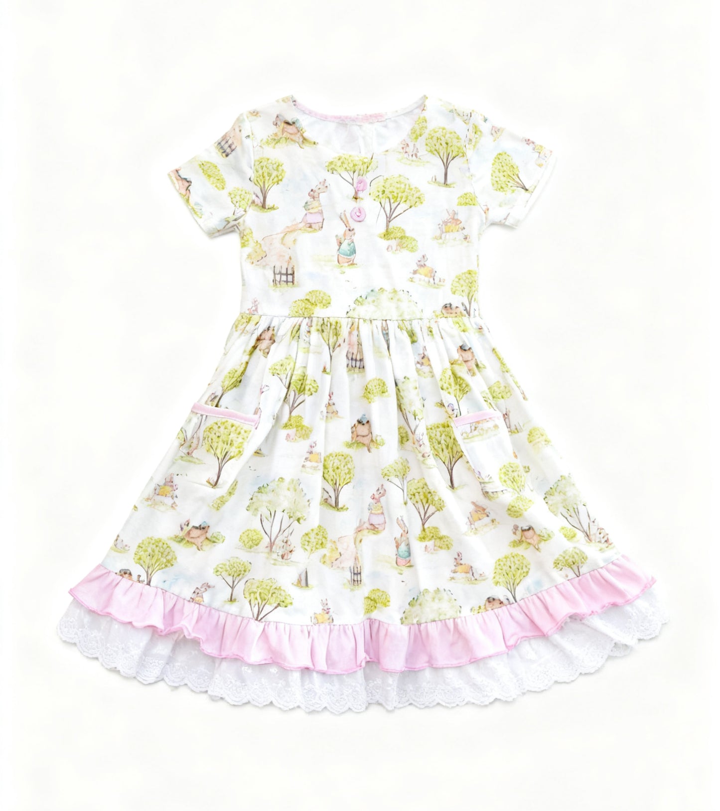12.2 Pre-order GSD3364 Baby girls Easter bunny tree short sleeve dress