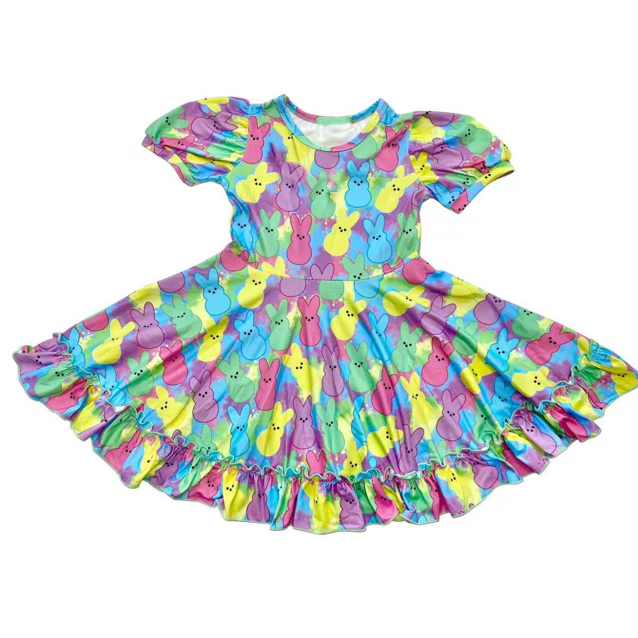 12.2 Pre-order GSD3365 Baby girls Easter colorful bunny short sleeve dress