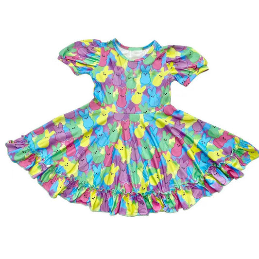 12.2 Pre-order GSD3365 Baby girls Easter colorful bunny short sleeve dress