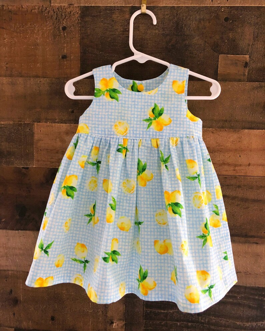 12.4 Pre-order GSD3380 Baby girls lemon blue sleeveless dress