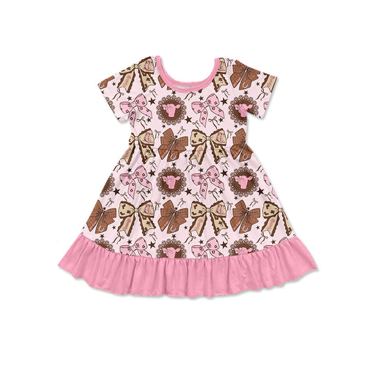 12.5 Pre-order GSD3384 Baby girls bow pink short sleeve dress