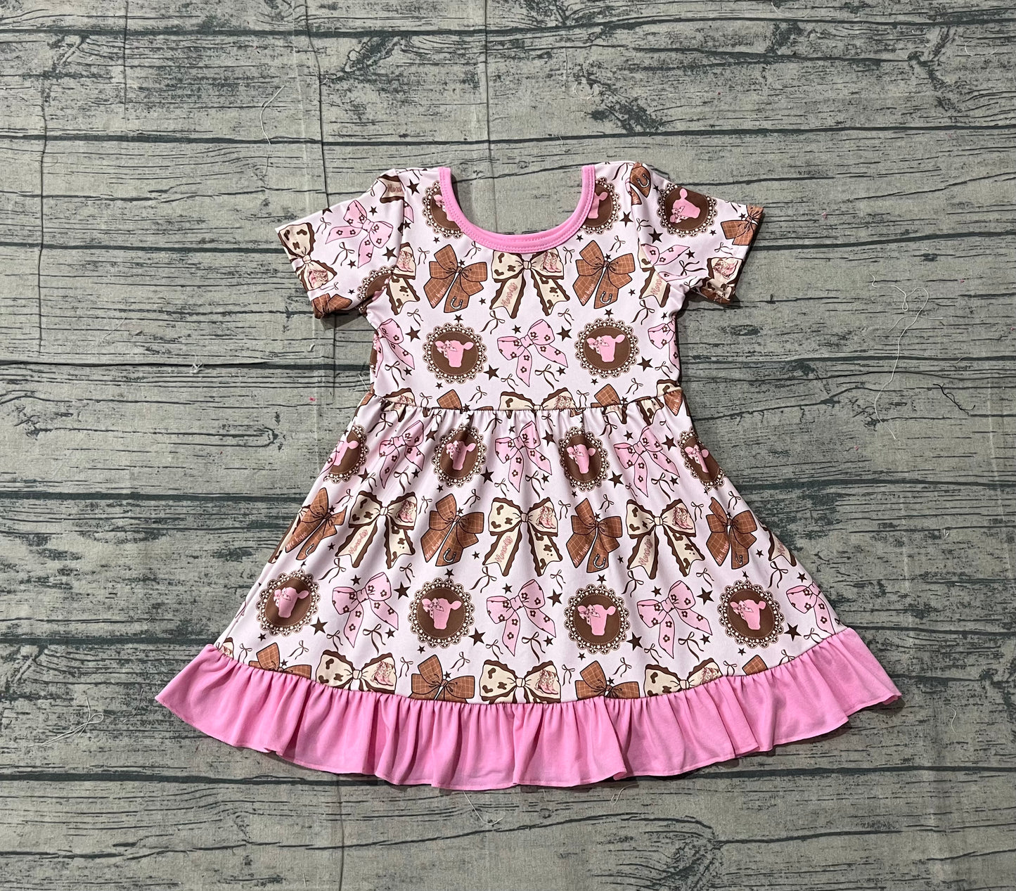 Pre-order GSD3384 Baby girls bow pink short sleeve dress
