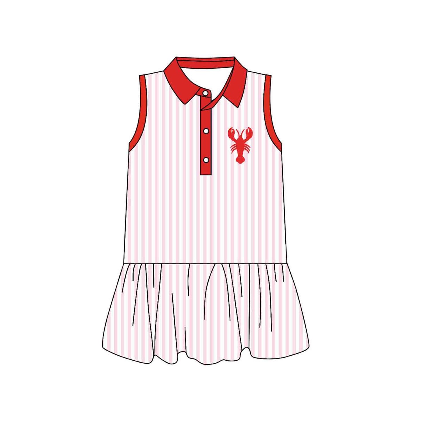 12.5 Pre-order GSD3386 Baby girls Lobster button red stripe sleeveless dress