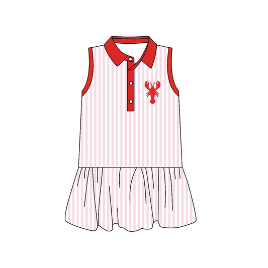 12.5 Pre-order GSD3386 Baby girls Lobster button red stripe sleeveless dress