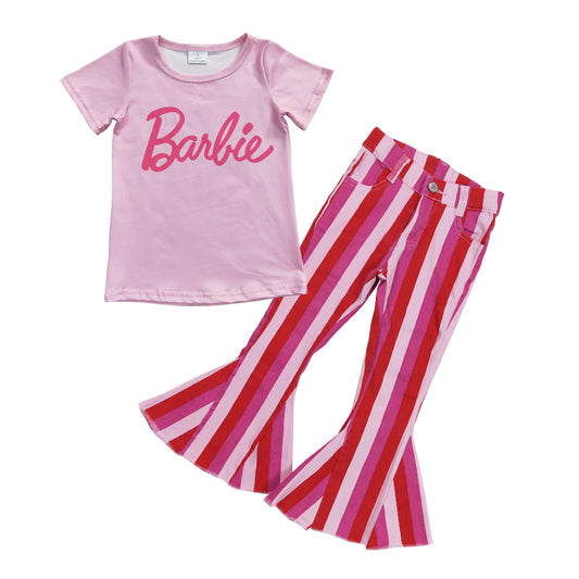 Girls Barbie Outfits Short Sleeves Stripe Jeans