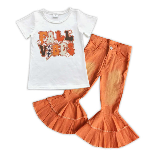 Girls Fall Vibes Outfits Short Sleeves Orange Jeans