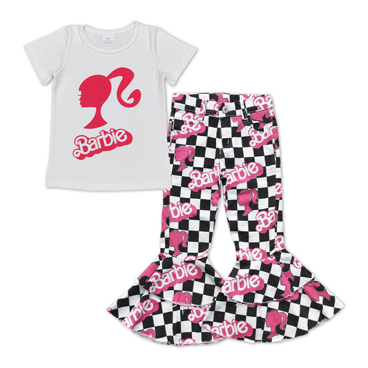 Girls Barbie Outfits Short Sleeves Plaid Jeans