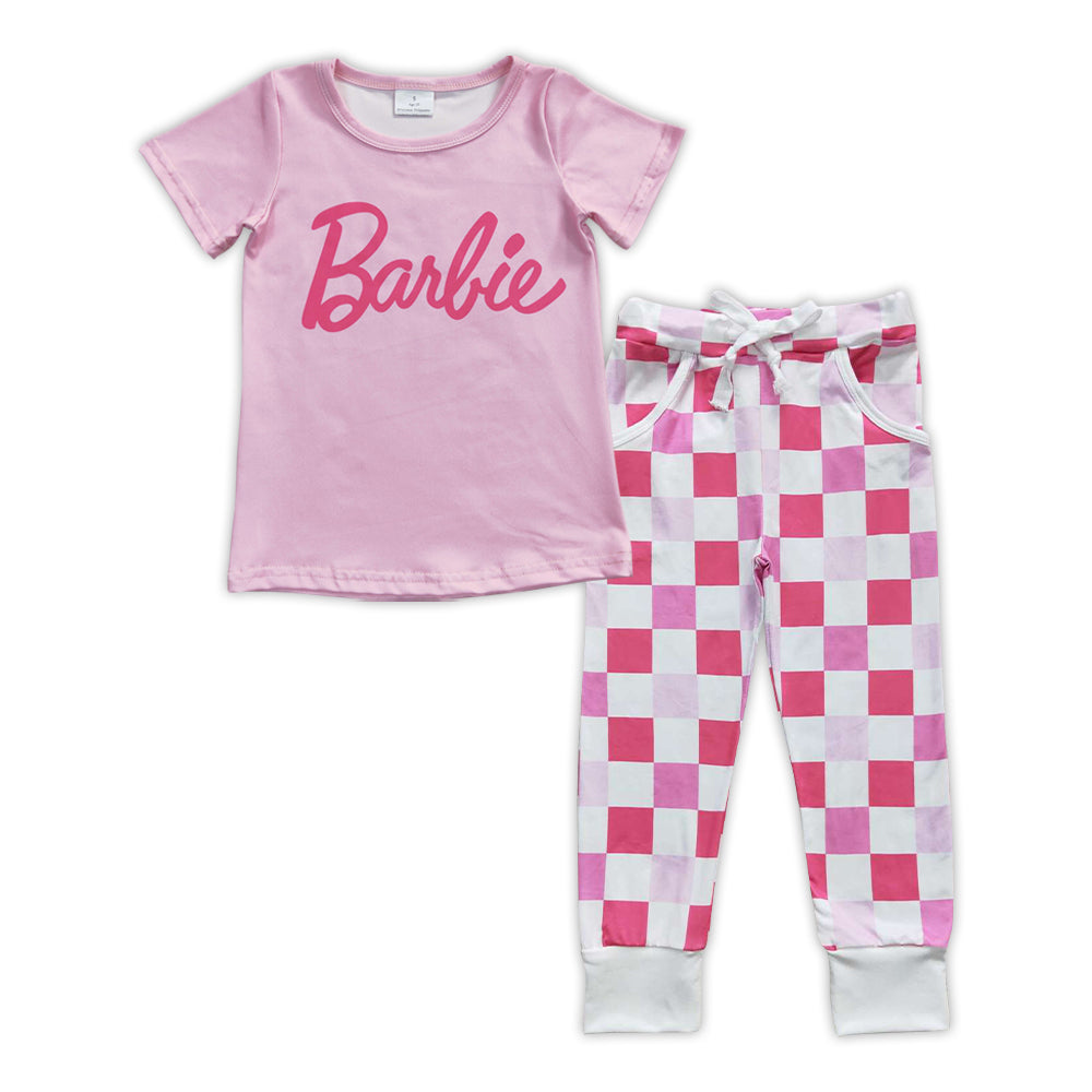 Girls Pink Barbie Outfits Plaid Pants