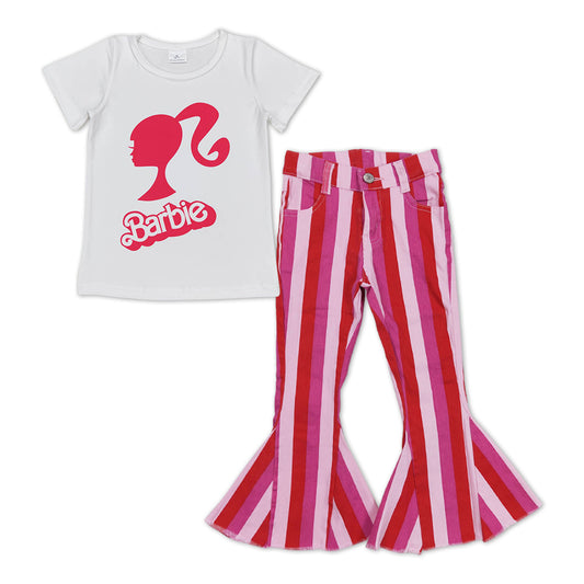 Girls Barbie Outfits Short Sleeves Stripe Jeans