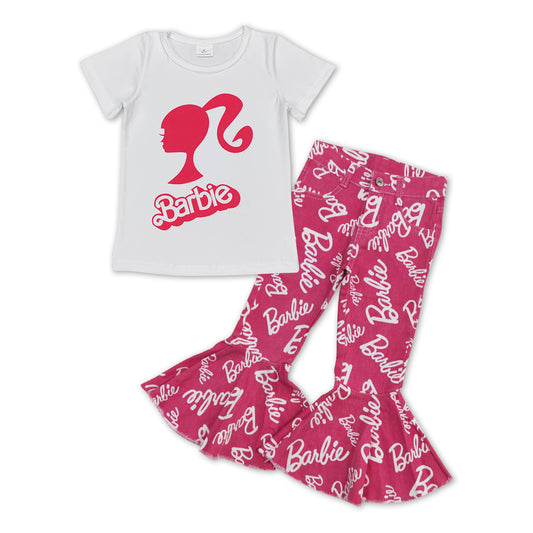 Girls Barbie Outfits Short Sleeves Pink Jeans