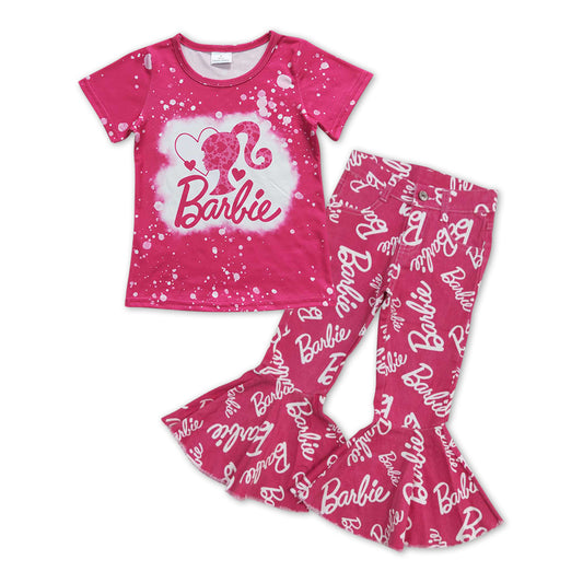 Girls Barbie Outfits Short Sleeves Pink Jeans