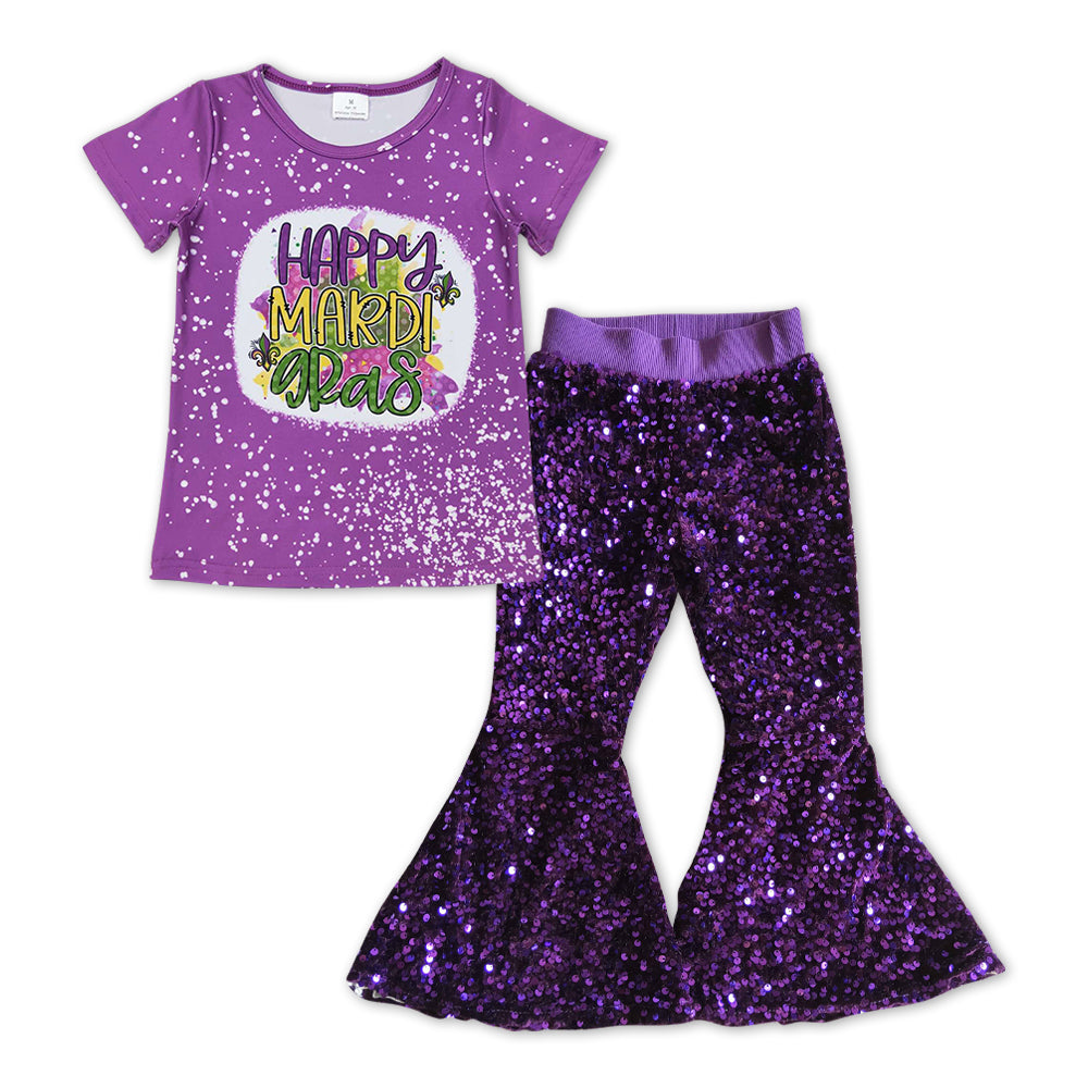 Girls Mardi Gras Outfits Sequined Purple Pants