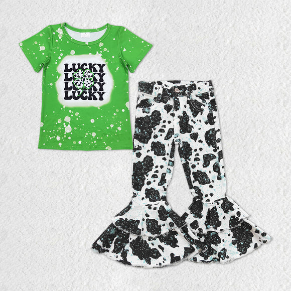 Girls Lucky Outfits Short Sleeves cow Jeans