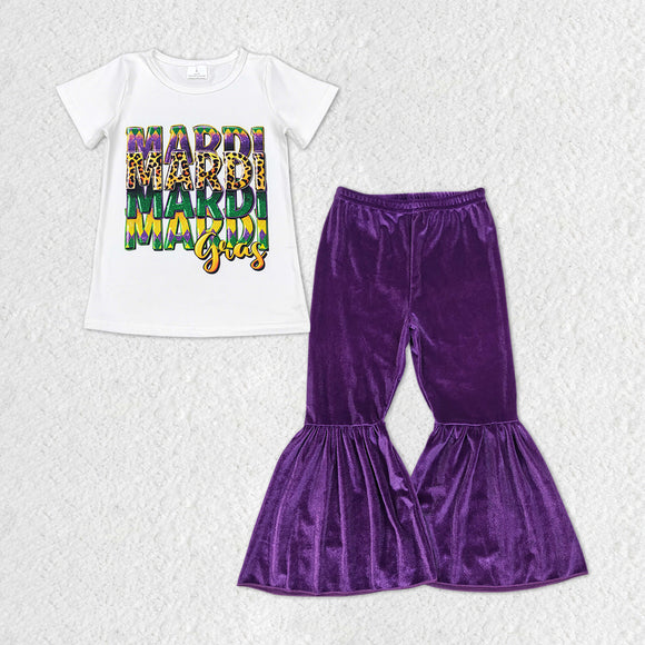 Girls Mardi Gras Outfits Short Sleeves purple Velvet