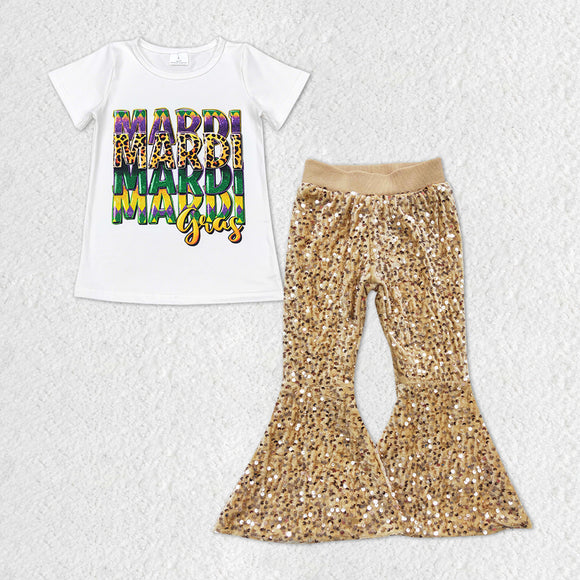 Girls Mardi Gras Outfits Sequined Golden Pants