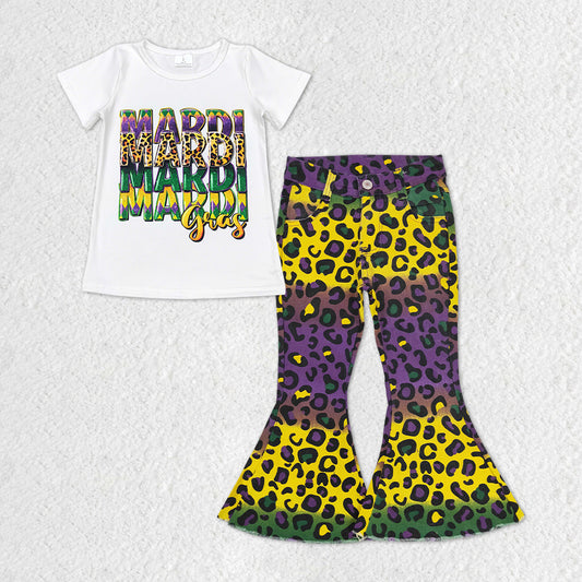 Girls Mardi Gras Outfits Short Sleeves Purple Jeans