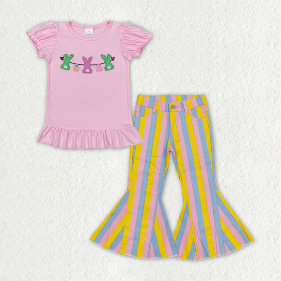 GSPO1405 Girls Easter Outfits Short Sleeves Stripe Jeans