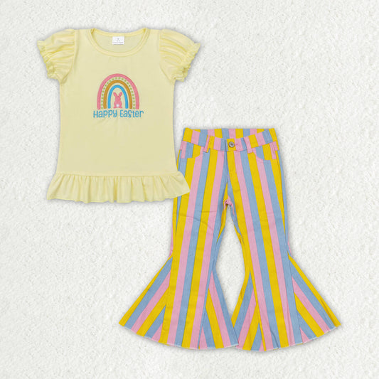 GSPO1406 Girls Easter Outfits Short Sleeves Stripe Jeans