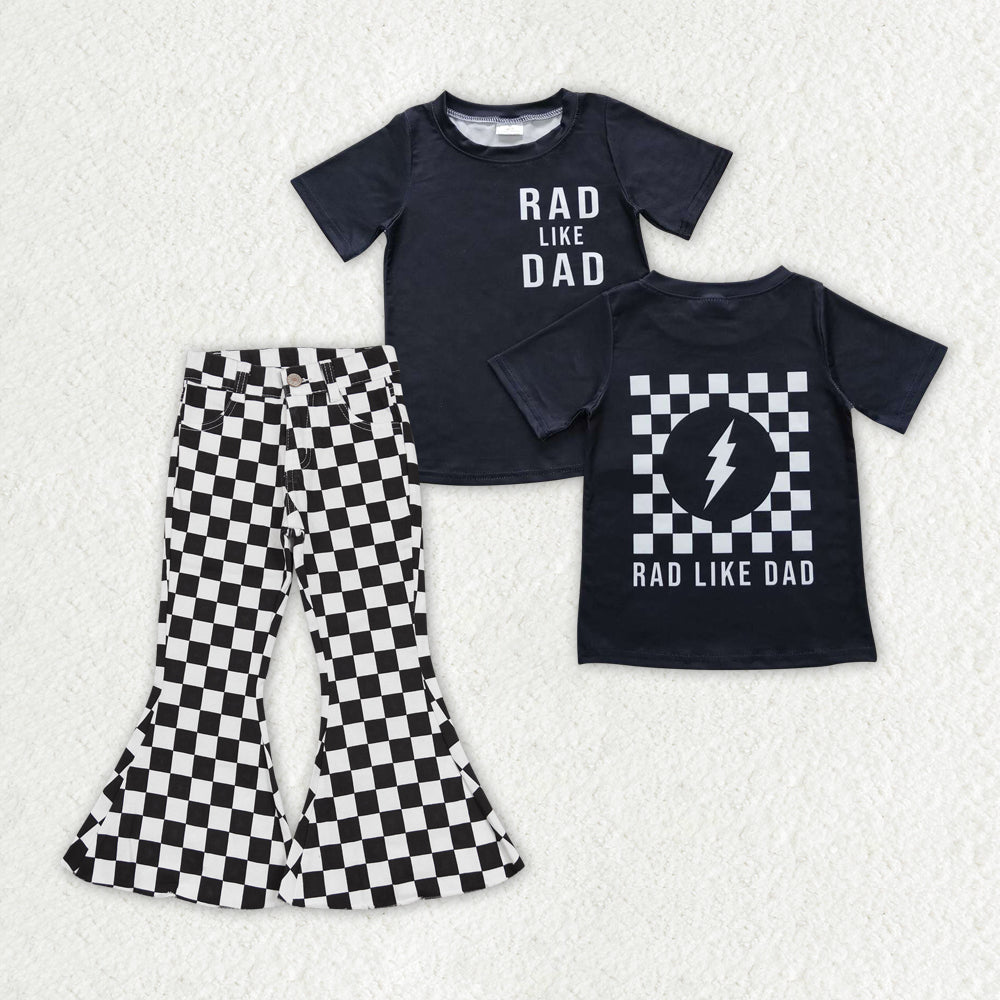 GSPO1410 Girls Rad Outfits Short Sleeves Black Checked Jeans