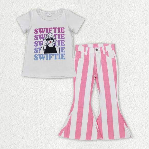 GSPO1597 Girls singer Outfits Short Sleeves Pink Jeans
