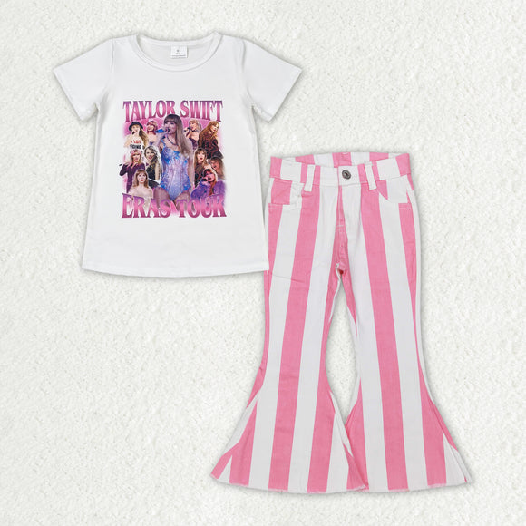 GSPO1598 Girls singer Outfits Short Sleeves Pink Jeans