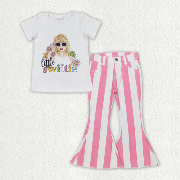 GSPO1599 Girls singer Outfits Short Sleeves Pink Jeans