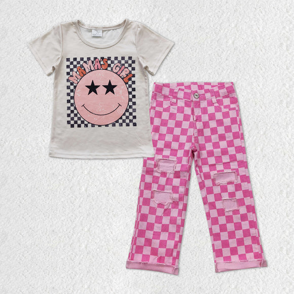 GSPO1606 Mama's Girl Outfits Short Sleeves PINK Jeans