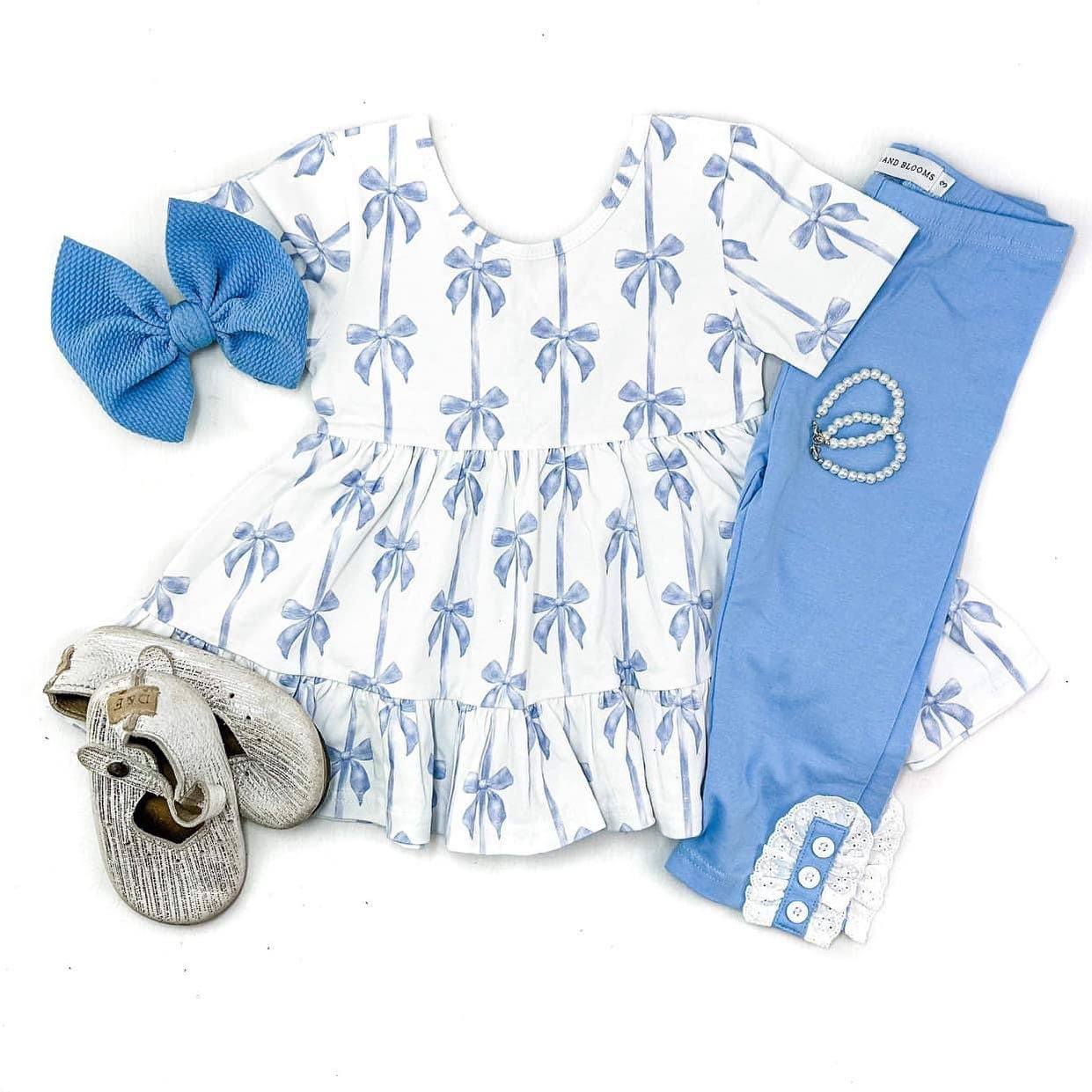 Pre-order GSPO1688 baby Girls blue bows outfits