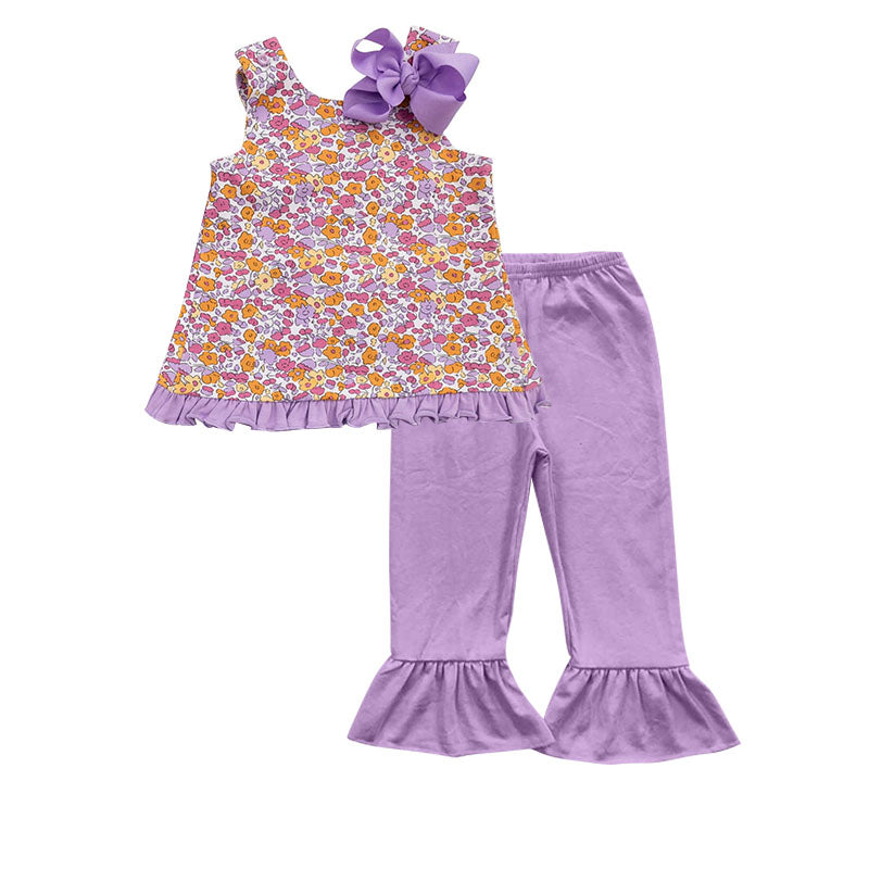 Pre-order GSPO1695 baby Girls purple floral outfits ( Deadline August 25 )