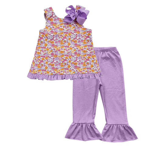 Pre-order GSPO1695 baby Girls purple floral outfits ( Deadline August 25 )