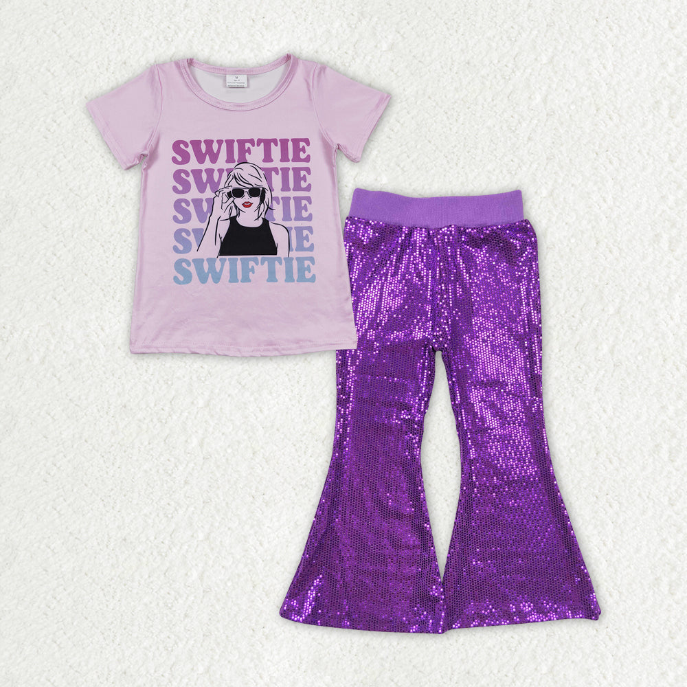 GSPO1707 Girls Singer purple Outfits Sequined Pants