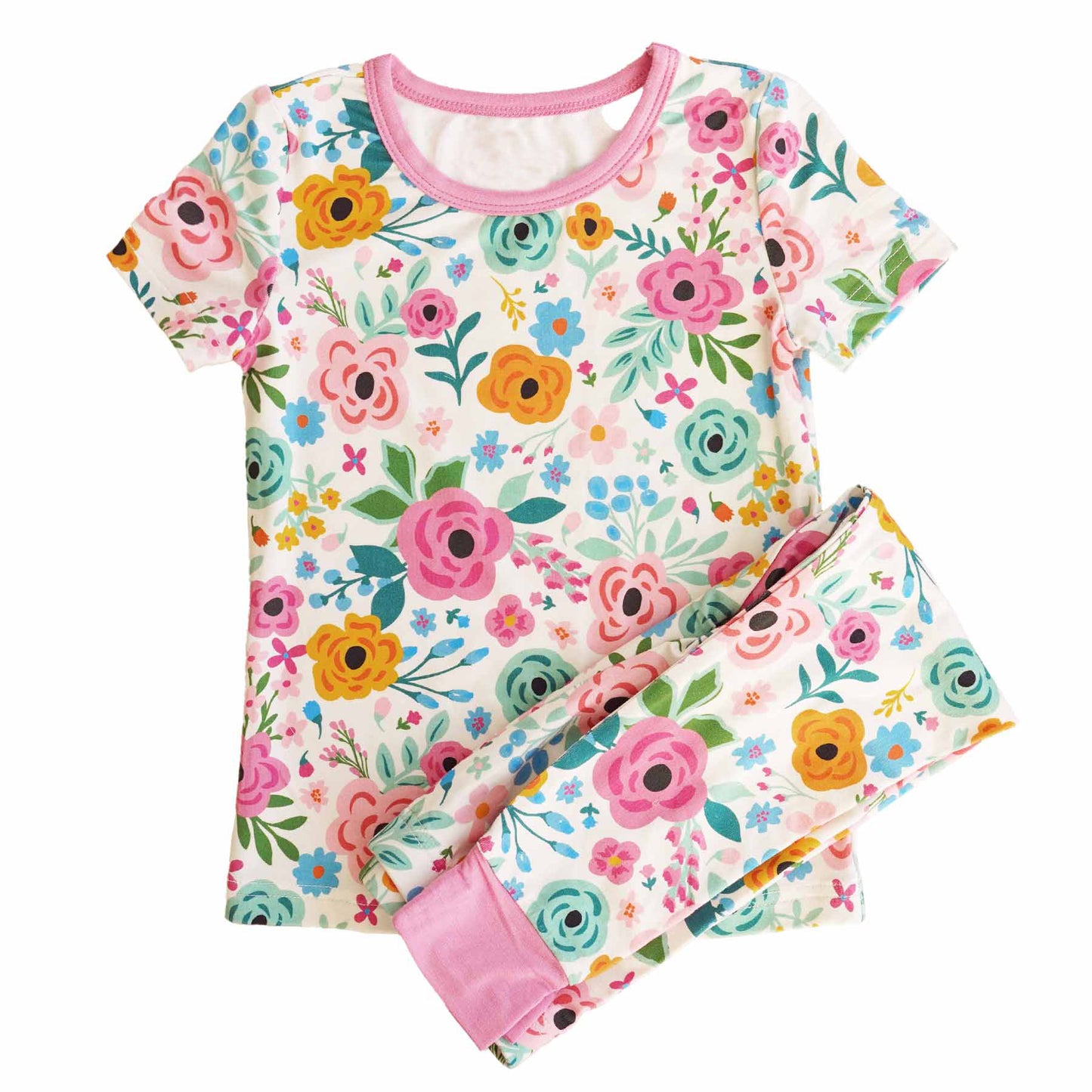 Pre-order GSPO1715 baby Girls floral pink pajamas ( Deadline Sept. 18 )