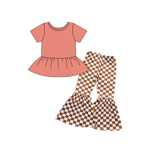 Pre-order GSPO1716 baby Girls pink plaid outfits ( Deadline Sept. 19 )