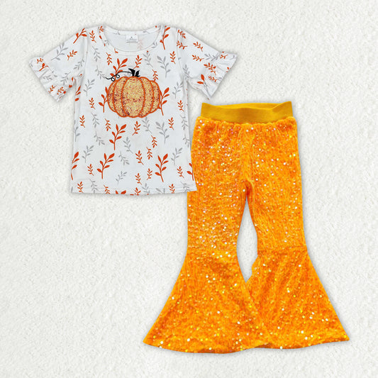 GSPO1729 Girls pumpkin Outfits Sequined Pants