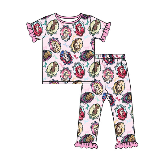 Pre-order GSPO1846 Girls short sleeve princess pink pajamas (Deadline Dec.11)