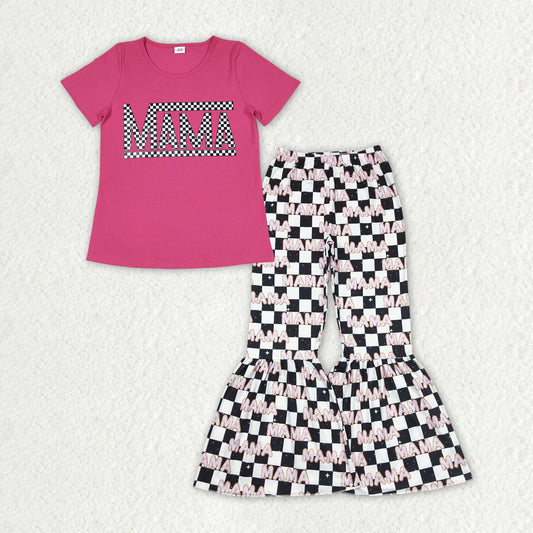 GSPO1948 Adults Vinyl MAMA rose short sleeve plaid outfits vinyl